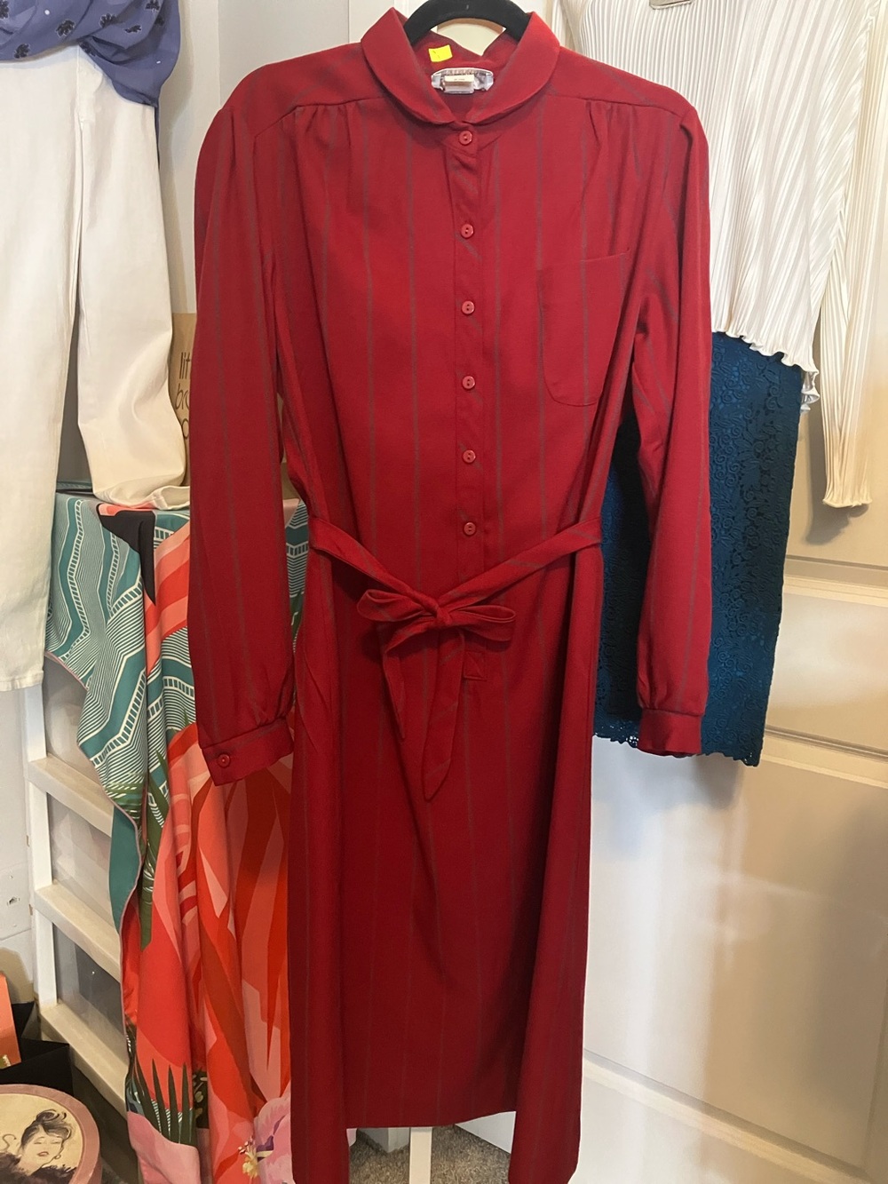 Vintage red pinstripe Button Up Coat Dress